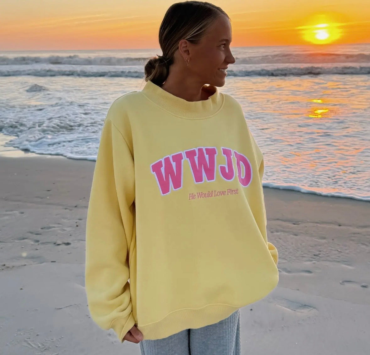 PRE ORDER yellow and pink WWJD MOCKNECK