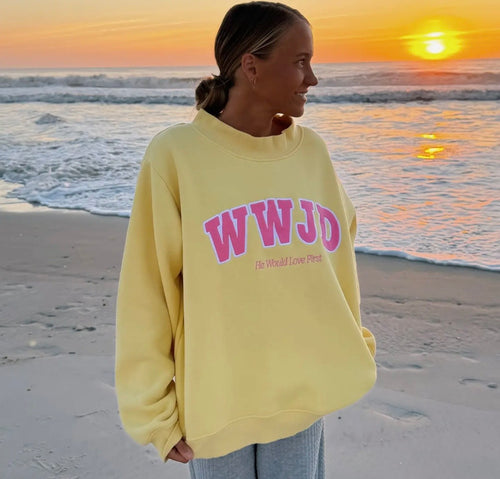 PRE ORDER yellow and pink WWJD MOCKNECK