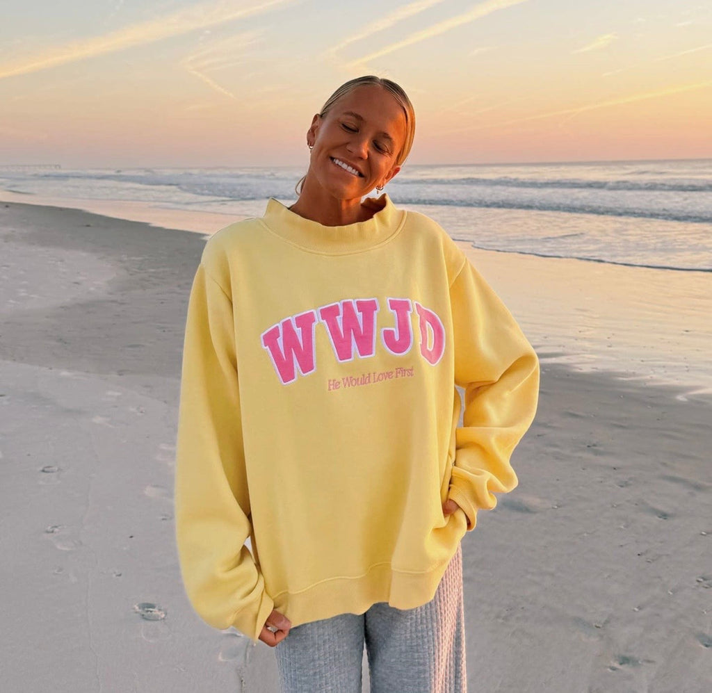 PRE ORDER yellow and pink WWJD MOCKNECK